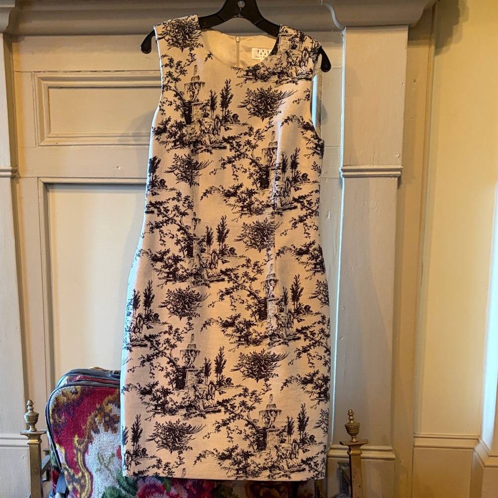 David Meister Cream Dress with Black Toile Print